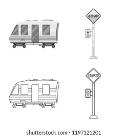 Vector design of train and station logo. Set of train and ticket stock symbol for web.