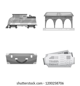 Vector design of train and station logo. Collection of train and ticket stock symbol for web.