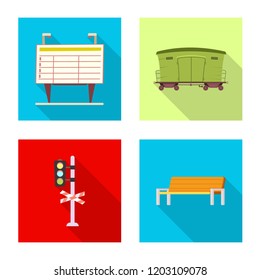 Vector design of train and station logo. Set of train and ticket stock symbol for web.