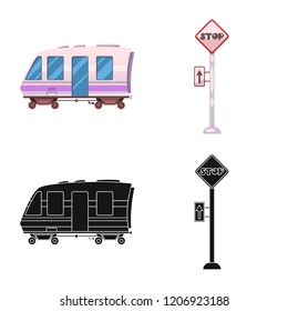 Vector design of train and station logo. Collection of train and ticket stock symbol for web.