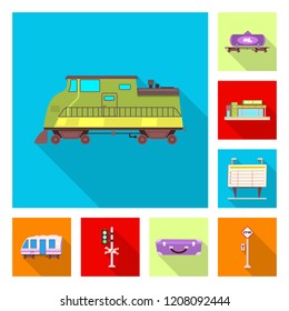 Vector design of train and station logo. Collection of train and ticket stock symbol for web.