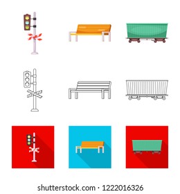 Vector design of train and station logo. Set of train and ticket stock symbol for web.