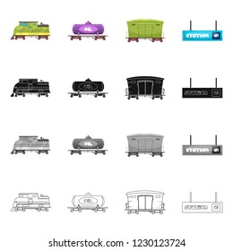 Vector design of train and station logo. Collection of train and ticket vector icon for stock.