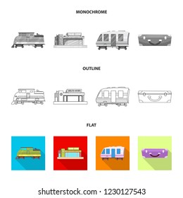 Vector design of train and station logo. Set of train and ticket stock symbol for web.