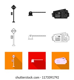 Vector design of train and station sign. Set of train and ticket stock vector illustration.