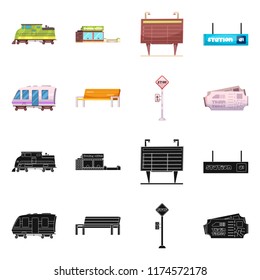 Vector design of train and station sign. Set of train and ticket stock symbol for web.