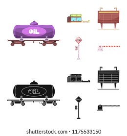 Vector design of train and station sign. Collection of train and ticket stock symbol for web.
