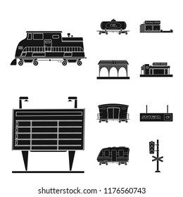 Vector design of train and station sign. Collection of train and ticket vector icon for stock.