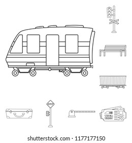 Vector design of train and station sign. Set of train and ticket stock symbol for web.