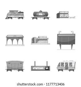 Vector design of train and station sign. Set of train and ticket stock symbol for web.