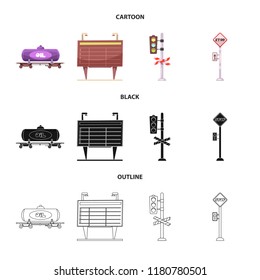 Vector design of train and station sign. Collection of train and ticket stock symbol for web.