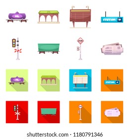 Vector design of train and station sign. Collection of train and ticket stock symbol for web.