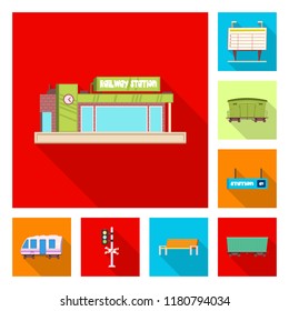 Vector design of train and station sign. Set of train and ticket stock vector illustration.