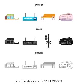 Vector design of train and station sign. Collection of train and ticket stock symbol for web.
