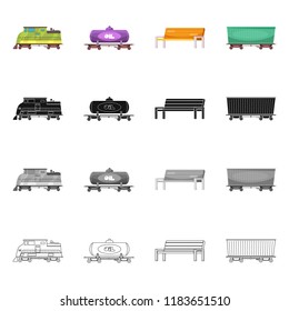 Vector design of train and station sign. Collection of train and ticket stock symbol for web.