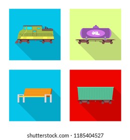 Vector design of train and station sign. Collection of train and ticket stock vector illustration.