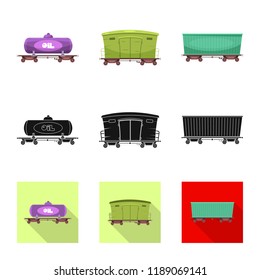 Vector design of train and station sign. Set of train and ticket vector icon for stock.