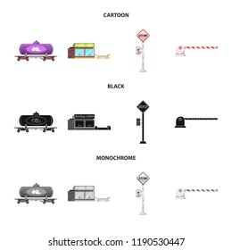 Vector design of train and station sign. Set of train and ticket stock symbol for web.
