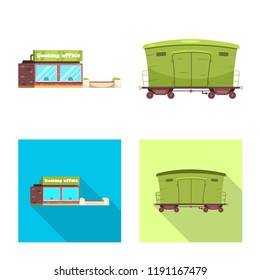 Vector design of train and station sign. Collection of train and ticket vector icon for stock.