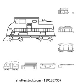 Vector design of train and station sign. Set of train and ticket stock symbol for web.