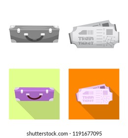 Vector design of train and station sign. Set of train and ticket stock symbol for web.