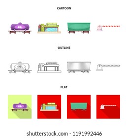 Vector design of train and station sign. Collection of train and ticket stock symbol for web.