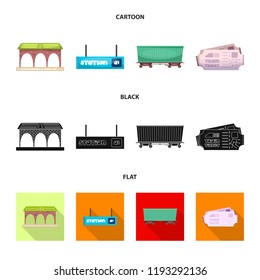 Vector design of train and station sign. Collection of train and ticket stock symbol for web.