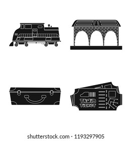 Vector design of train and station sign. Collection of train and ticket vector icon for stock.