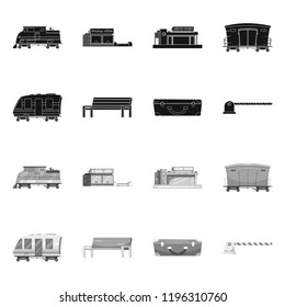 Vector design of train and station sign. Set of train and ticket vector icon for stock.