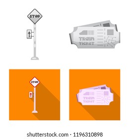 Vector design of train and station sign. Collection of train and ticket stock vector illustration.