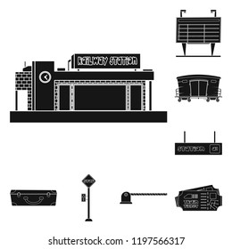 Vector design of train and station sign. Set of train and ticket stock symbol for web.