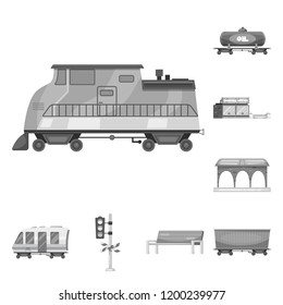 Vector design of train and station sign. Collection of train and ticket vector icon for stock.