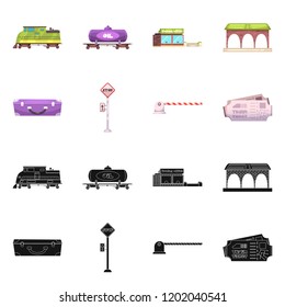 Vector design of train and station sign. Collection of train and ticket stock vector illustration.