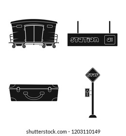Vector design of train and station sign. Set of train and ticket stock symbol for web.