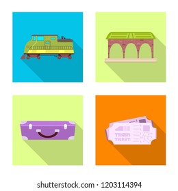 Vector design of train and station sign. Collection of train and ticket stock symbol for web.