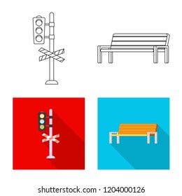 Vector design of train and station sign. Collection of train and ticket stock vector illustration.