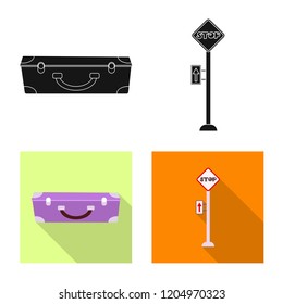 Vector design of train and station sign. Set of train and ticket vector icon for stock.