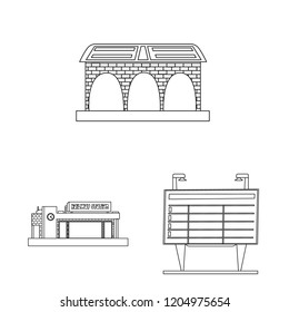 Vector design of train and station sign. Collection of train and ticket stock symbol for web.