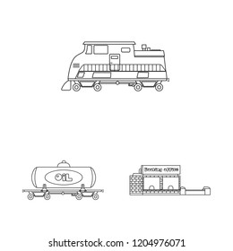 Vector design of train and station sign. Set of train and ticket vector icon for stock.