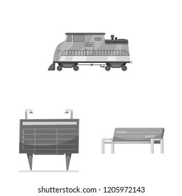 Vector design of train and station sign. Collection of train and ticket stock vector illustration.