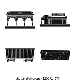 Vector design of train and station sign. Set of train and ticket stock symbol for web.