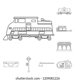 Vector design of train and station sign. Collection of train and ticket stock symbol for web.