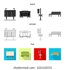 Vector design of train and station sign. Collection of train and ticket stock vector illustration.