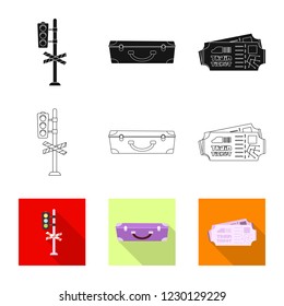 Vector design of train and station sign. Collection of train and ticket stock symbol for web.
