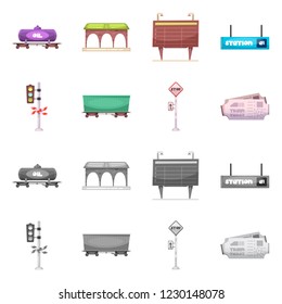 Vector design of train and station sign. Collection of train and ticket vector icon for stock.