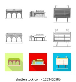 Vector design of train and station sign. Set of train and ticket vector icon for stock.