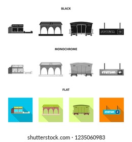 Vector design of train and station sign. Collection of train and ticket vector icon for stock.