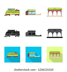 Vector design of train and station sign. Collection of train and ticket stock vector illustration.