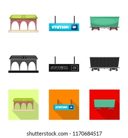 Vector design of train and station symbol. Set of train and ticket vector icon for stock.