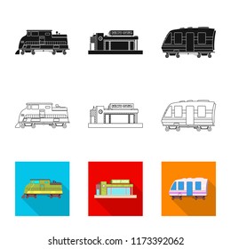 Vector design of train and station symbol. Collection of train and ticket stock vector illustration.